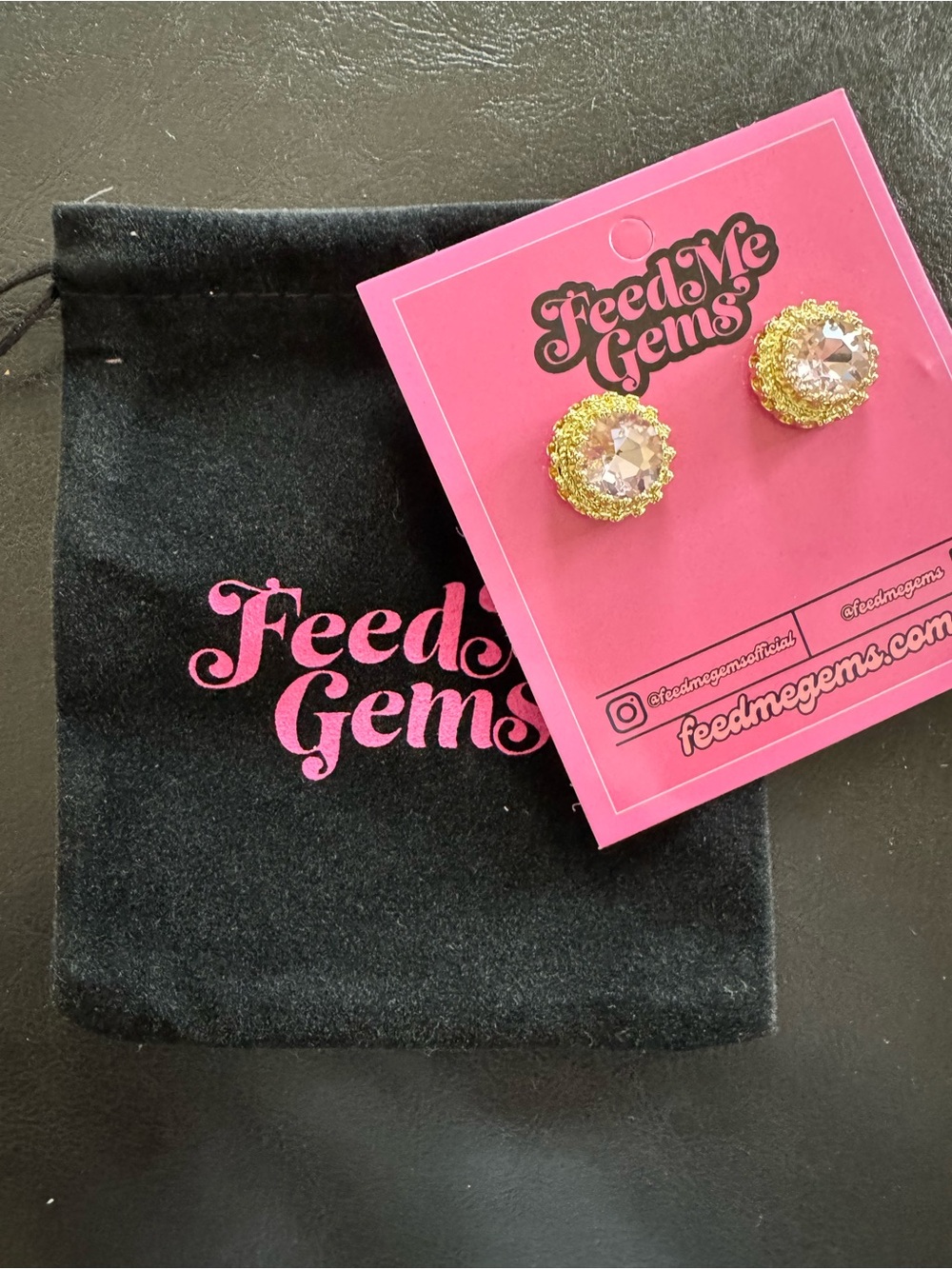 Feed Me Gems “the Blushing Queen” Pink Gold Crystal Stud Earrings